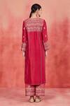 Sue Mue_Red Handwoven Silk Chanderi Embroidered Aari Notched Tahira Kurta Set _Online_at_Aza_Fashions