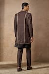 Shop_Tarun Tahiliani_Brown Wool Crepe Embroidered Thread Floral Sherwani Set _at_Aza_Fashions