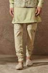 Tarun Tahiliani_Green Silk Dupion Embroidered Thread Floral Pattern Waistcoat Kurta Set _Online_at_Aza_Fashions