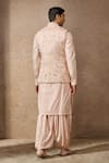 Shop_Tarun Tahiliani_Pink Silk Dupion Embroidered Thread Floral Waistcoat Kurta Set _at_Aza_Fashions