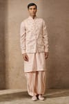 Buy_Tarun Tahiliani_Pink Silk Dupion Embroidered Thread Floral Waistcoat Kurta Set _Online_at_Aza_Fashions