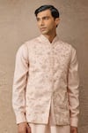 Shop_Tarun Tahiliani_Pink Silk Dupion Embroidered Thread Floral Waistcoat Kurta Set _Online_at_Aza_Fashions