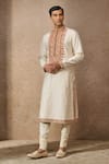Buy_Tarun Tahiliani_Ivory Cotton Embroidery Maori Textured Kurta With Churidar _at_Aza_Fashions