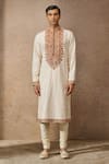 Tarun Tahiliani_Ivory Cotton Embroidery Maori Textured Kurta With Churidar _Online_at_Aza_Fashions