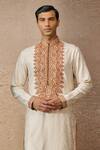 Buy_Tarun Tahiliani_Ivory Cotton Embroidery Maori Textured Kurta With Churidar _Online_at_Aza_Fashions