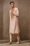 Buy_Tarun Tahiliani_Pink Cotton, Polyester Embroidery Maori Kurta With Churidar _at_Aza_Fashions