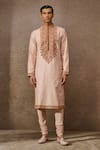 Buy_Tarun Tahiliani_Pink Cotton, Polyester Embroidery Maori Kurta With Churidar _Online_at_Aza_Fashions