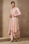 Buy_Tarun Tahiliani_Pink Georgette, Tussar, Silk Diamonds, Embroidery Dori Paisley Kurta Dhoti Set _at_Aza_Fashions