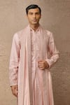 Shop_Tarun Tahiliani_Pink Georgette, Tussar, Silk Diamonds, Embroidery Dori Paisley Kurta Dhoti Set _Online_at_Aza_Fashions