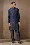 Buy_Tarun Tahiliani_Blue Silk Dupion Embroidered Dori Paisley Waistcoat Kurta Set _at_Aza_Fashions