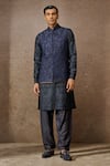 Buy_Tarun Tahiliani_Blue Silk Dupion Embroidered Dori Paisley Waistcoat Kurta Set _Online_at_Aza_Fashions