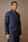 Shop_Tarun Tahiliani_Blue Silk Dupion Embroidered Dori Paisley Waistcoat Kurta Set _Online_at_Aza_Fashions