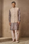 Buy_Tarun Tahiliani_Pink Silk Dupion Embroidered Dori Tonal Paisley Waistcoat Kurta Set _at_Aza_Fashions