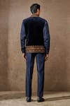 Shop_Tarun Tahiliani_Blue Cotton Velvet Embroidered Marori Waistcoat _at_Aza_Fashions