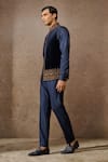 Buy_Tarun Tahiliani_Blue Cotton Velvet Embroidered Marori Waistcoat _Online_at_Aza_Fashions