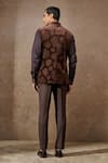 Shop_Tarun Tahiliani_Brown Cotton Velvet Embellished Pixeled Floral Pattern Waistcoat And Trouser Set _at_Aza_Fashions