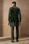 Shop_Tarun Tahiliani_Emerald Green Cotton Velvet Embellished Pixeled Pattern Waistcoat And Kurta Set _at_Aza_Fashions