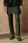 Tarun Tahiliani_Emerald Green Cotton Velvet Embellished Pixeled Pattern Waistcoat And Kurta Set _Online_at_Aza_Fashions