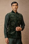 Buy_Tarun Tahiliani_Emerald Green Cotton Velvet Embellished Pixeled Pattern Waistcoat And Kurta Set _Online_at_Aza_Fashions