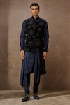 Buy_Tarun Tahiliani_Blue Cotton Velvet Embellished Pixeled Floral Pattern Waistcoat Set _at_Aza_Fashions