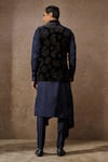 Shop_Tarun Tahiliani_Blue Cotton Velvet Embellished Pixeled Floral Pattern Waistcoat Set _at_Aza_Fashions