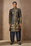 Buy_Tarun Tahiliani_Brown , Satin Embroidery, Beads Pichwai Print Kurta Set _at_Aza_Fashions