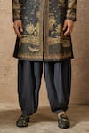 Tarun Tahiliani_Brown , Satin Embroidery, Beads Pichwai Print Kurta Set _Online_at_Aza_Fashions