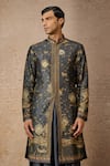Shop_Tarun Tahiliani_Brown , Satin Embroidery, Beads Pichwai Print Kurta Set _Online_at_Aza_Fashions