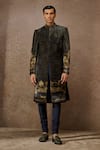 Buy_Tarun Tahiliani_Brown Silk Velvet Printed Pichwai Sherwani Set _at_Aza_Fashions