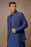 Buy_Tarun Tahiliani_Blue Silk Dupion Embroidery Zari Thread Paisley Placement Waistcoat Set _Online_at_Aza_Fashions