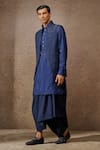 Shop_Tarun Tahiliani_Blue Silk Dupion Embroidery Zari Thread Paisley Placement Waistcoat Set _Online_at_Aza_Fashions