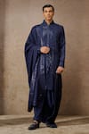 Buy_Tarun Tahiliani_Blue Silk, Georgette Sequins Geometric Embroidered Kurta Set With Shawl _at_Aza_Fashions