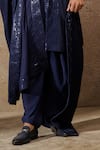Tarun Tahiliani_Blue Silk, Georgette Sequins Geometric Embroidered Kurta Set With Shawl _Online_at_Aza_Fashions
