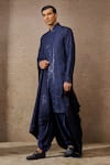 Shop_Tarun Tahiliani_Blue Silk, Georgette Sequins Geometric Embroidered Kurta Set With Shawl _Online_at_Aza_Fashions