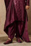 Tarun Tahiliani_Wine Silk, Georgette Sequins Embroidered Kurta Set With Shawl _Online_at_Aza_Fashions