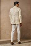 Shop_Tarun Tahiliani_Ivory Silk Dupion Embroidery Thread Floral Bandhgala Set _at_Aza_Fashions