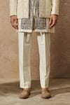 Tarun Tahiliani_Ivory Silk Velvet Embroidery Thread Floral Bandhgala And Kurta Set _Online_at_Aza_Fashions