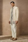 Buy_Tarun Tahiliani_Ivory Silk Velvet Embroidery Thread Floral Bandhgala And Kurta Set _Online_at_Aza_Fashions