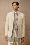 Shop_Tarun Tahiliani_Ivory Silk Velvet Embroidery Thread Floral Bandhgala And Kurta Set _Online_at_Aza_Fashions