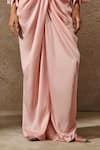 Tarun Tahiliani_Pink Draped Trouser Satin Embellished Rhinestone Stand Ruched Top And Set _Online_at_Aza_Fashions