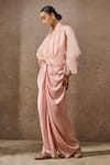 Shop_Tarun Tahiliani_Pink Draped Trouser Satin Embellished Rhinestone Stand Ruched Top And Set _Online_at_Aza_Fashions