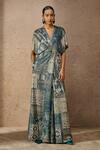 Buy_Tarun Tahiliani_Green Foil Jersey Print Signature V Neck Jumpsuit _at_Aza_Fashions