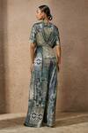 Shop_Tarun Tahiliani_Green Foil Jersey Print Signature V Neck Jumpsuit _at_Aza_Fashions