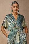 Buy_Tarun Tahiliani_Green Foil Jersey Print Signature V Neck Jumpsuit _Online_at_Aza_Fashions