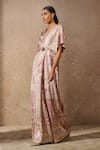 Tarun Tahiliani Pink Foil Jersey Print Signature V Neck Flared Jumpsuit Online at Aza Fashions Tarun Tahiliani_Pink Foil Jersey Print Signature V Neck Flared Jumpsuit _Online_at_Aza_Fashions