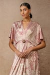 Buy Tarun Tahiliani Pink Foil Jersey Print Signature V Neck Flared Jumpsuit Online at Aza Fashions Buy_Tarun Tahiliani_Pink Foil Jersey Print Signature V Neck Flared Jumpsuit _Online_at_Aza_Fashions