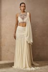 Buy_Tarun Tahiliani_Ivory Blouse Silk Chiffon Embellished Crystal Pre-draped Concept Saree With _at_Aza_Fashions