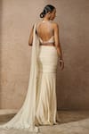 Shop_Tarun Tahiliani_Ivory Blouse Silk Chiffon Embellished Crystal Pre-draped Concept Saree With _at_Aza_Fashions