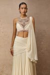 Tarun Tahiliani_Ivory Blouse Silk Chiffon Embellished Crystal Pre-draped Concept Saree With _Online_at_Aza_Fashions