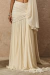 Buy_Tarun Tahiliani_Ivory Blouse Silk Chiffon Embellished Crystal Pre-draped Concept Saree With _Online_at_Aza_Fashions